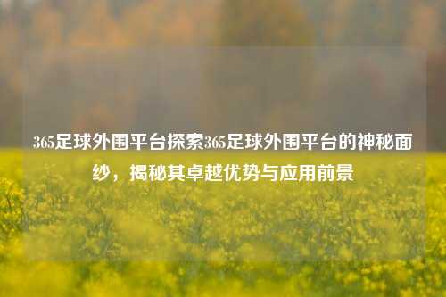 365足球外围平台探索365足球外围平台的神秘面纱，揭秘其卓越优势与应用前景