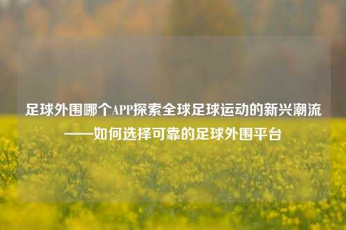 足球外围哪个APP探索全球足球运动的新兴潮流——如何选择可靠的足球外围平台
