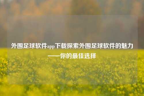 外围足球软件app下载探索外围足球软件的魅力——你的最佳选择