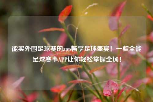 能买外围足球赛的app畅享足球盛宴！一款全能足球赛事APP让你轻松掌握全场！