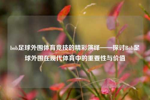 bob足球外围体育竞技的精彩演绎——探讨Bob足球外围在现代体育中的重要性与价值