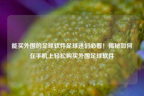 能买外围的足球软件足球迷们必看！揭秘如何在手机上轻松购买外围足球软件