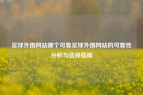 足球外围网站哪个可靠足球外围网站的可靠性分析与选择指南