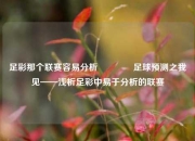 足彩那个联赛容易分析🥇足球预测之我见——浅析足彩中易于分析的联赛