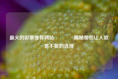 最火的彩票推荐网站🥇揭秘那些让人欲罢不能的选择