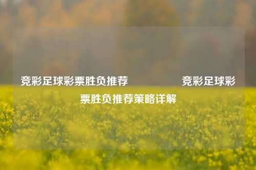竞彩足球彩票胜负推荐🎖️竞彩足球彩票胜负推荐策略详解
