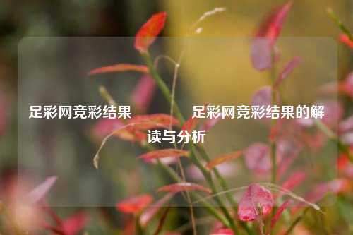 足彩网竞彩结果🥇足彩网竞彩结果的解读与分析