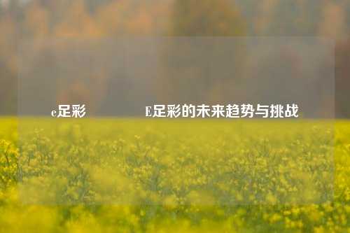 e足彩🏆E足彩的未来趋势与挑战