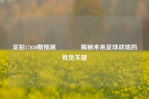 足彩17030期预测🌈揭秘未来足球战场的胜负关键