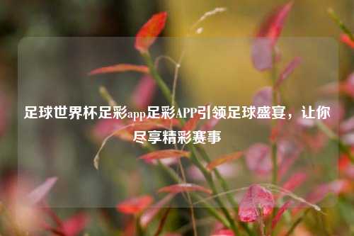 足球世界杯足彩app足彩APP引领足球盛宴，让你尽享精彩赛事