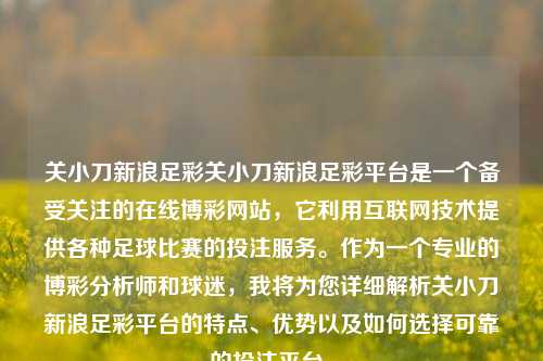 关小刀新浪足彩关小刀新浪足彩平台是一个备受关注的在线博彩网站，它利用互联网技术提供各种足球比赛的投注服务。作为一个专业的博彩分析师和球迷，我将为您详细解析关小刀新浪足彩平台的特点、优势以及如何选择可靠的投注平台。