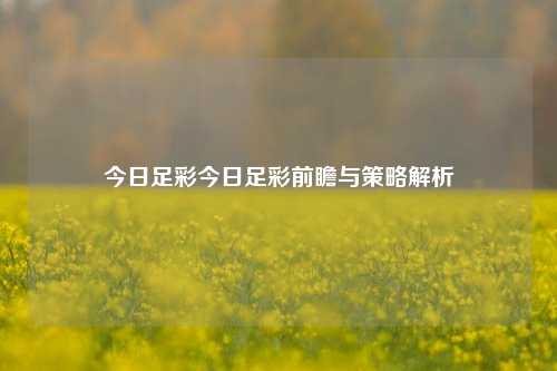 今日足彩今日足彩前瞻与策略解析