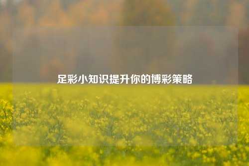 足彩小知识提升你的博彩策略