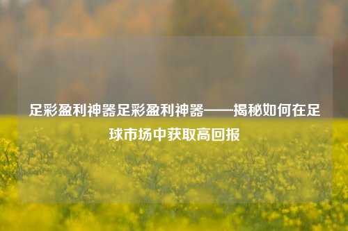 足彩盈利神器足彩盈利神器——揭秘如何在足球市场中获取高回报