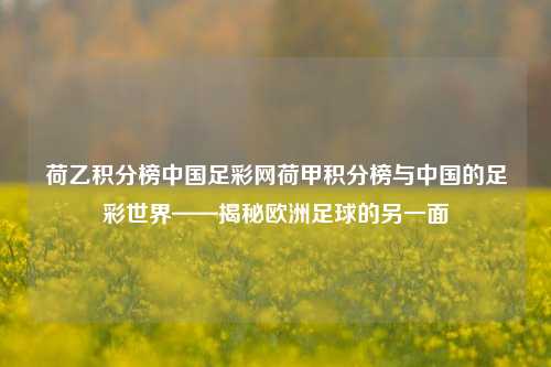 荷乙积分榜中国足彩网荷甲积分榜与中国的足彩世界——揭秘欧洲足球的另一面
